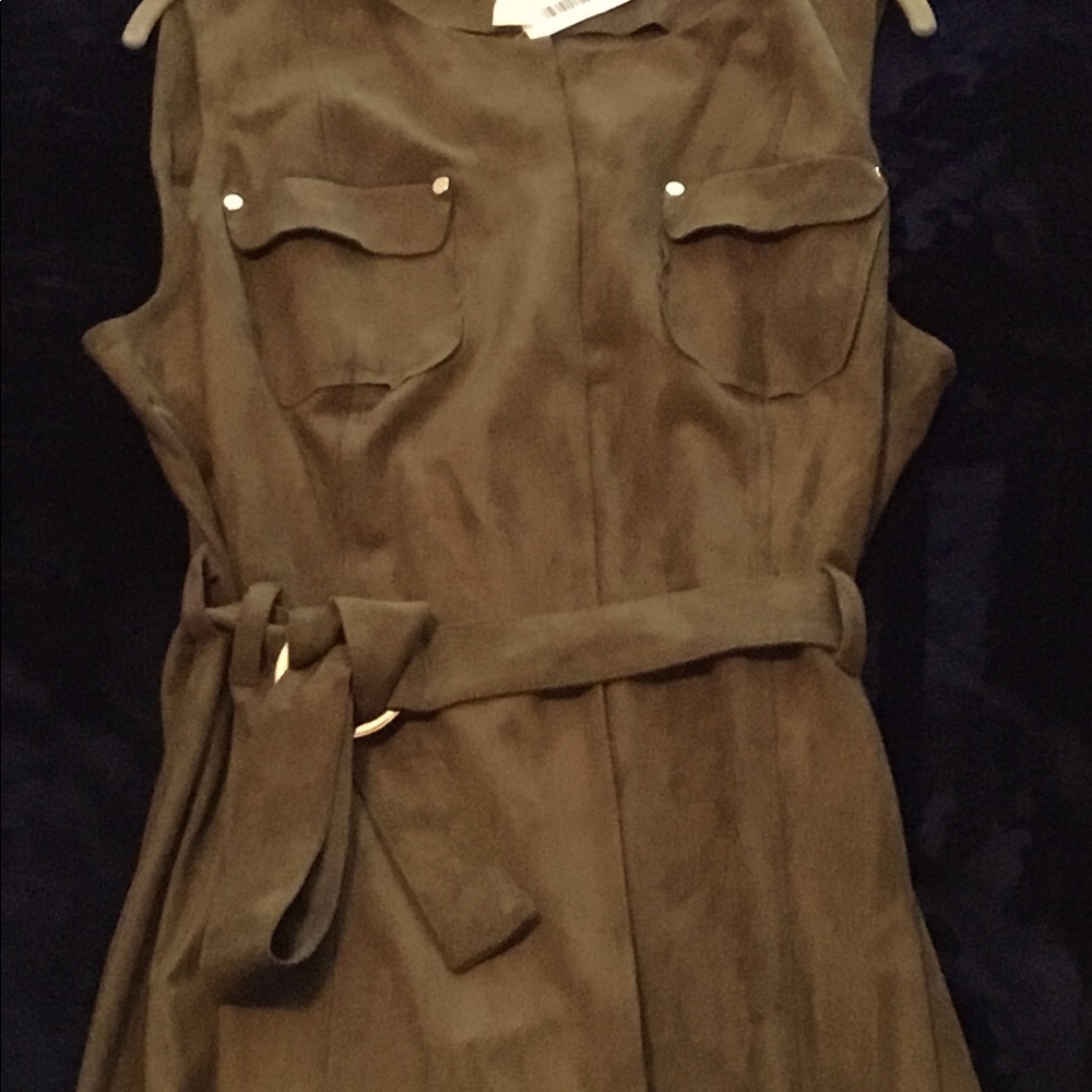 Tunic Length Faux Suede Vest (Olive Green)
